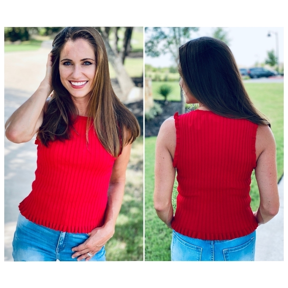 Hem & Thread Ribbed Sleeveless Top w/ Ruffle Hem